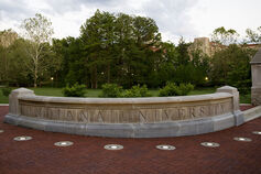 A limestone gateway outside of Dunn Meadow.